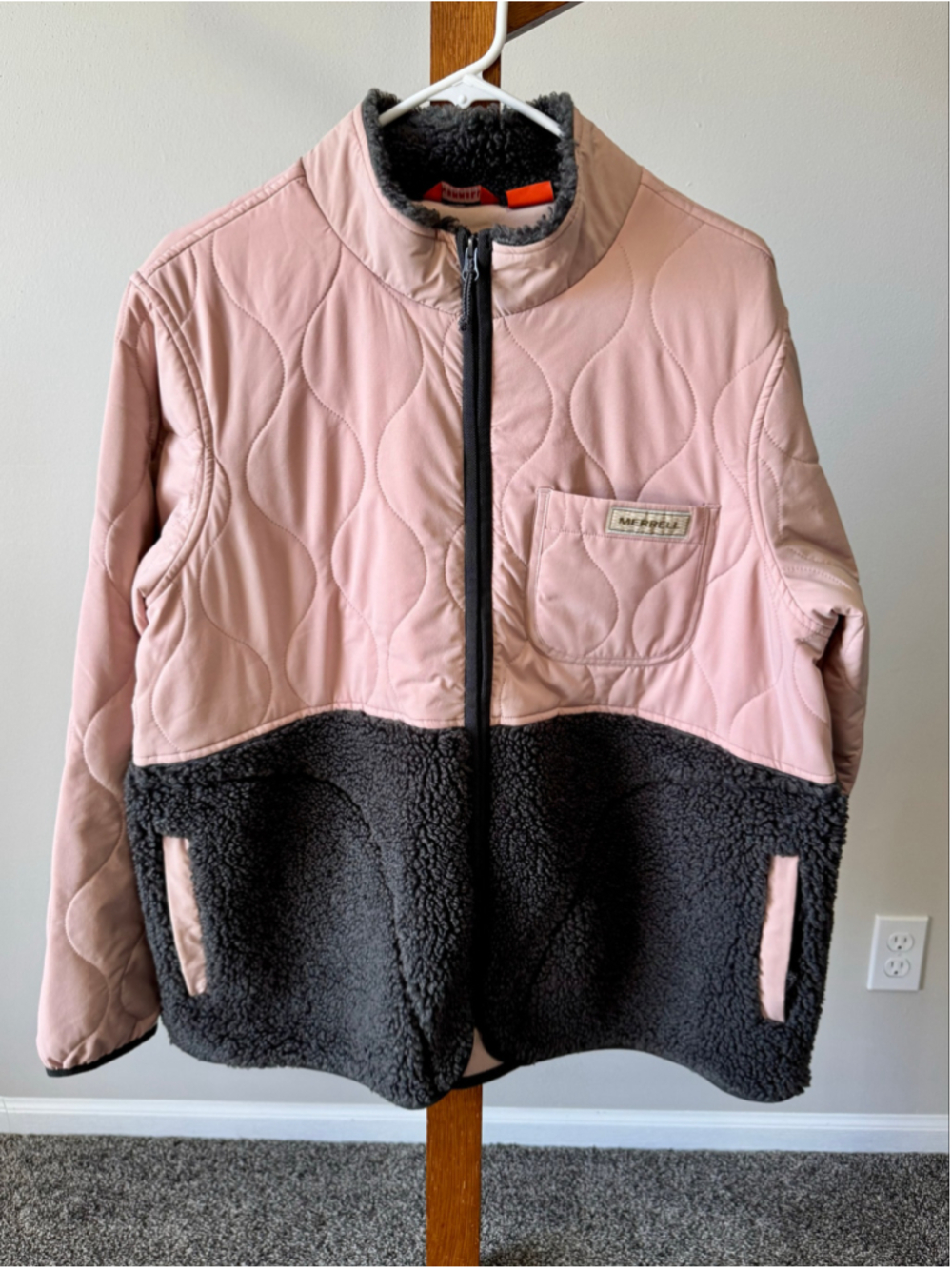 Women's Merrell Sherpa Mix-Up Jacket XL Pink and Grey Quilted Fleece